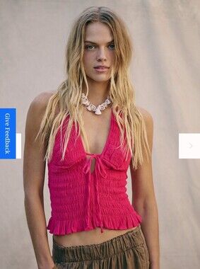 Free People Pink Smocked Halter Tie-Front Camisole